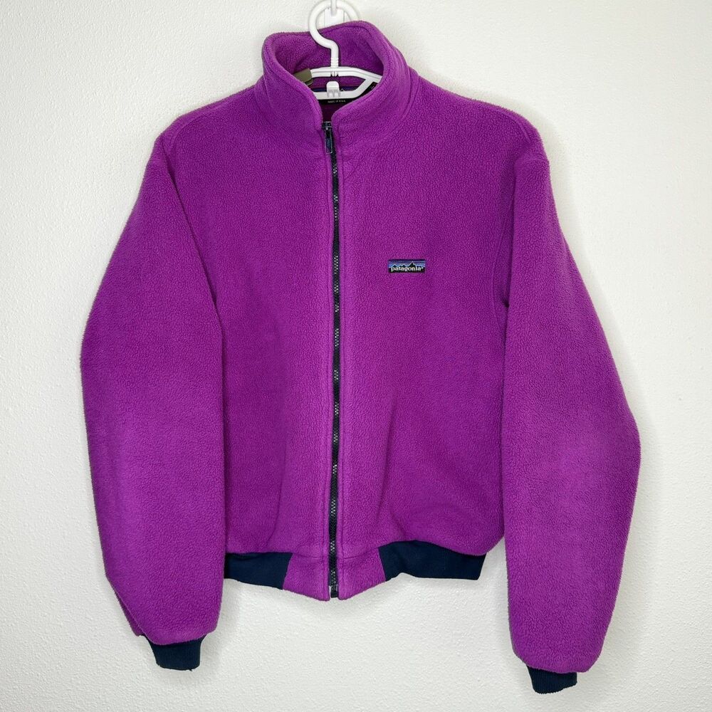 Vintage Patagonia 80s Pile Fleece Jacket Purple Fuchsia Made USA Size 11/12 S XS